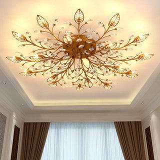 ZOWALA - Large Gold Leaf Crystal Semi-Flush Mount Ceiling Light Image - 4