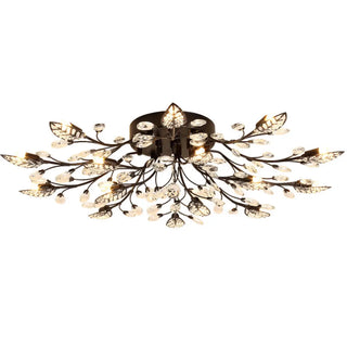 ZOWALA - Large Gold Leaf Crystal Semi-Flush Mount Ceiling Light Image - 5
