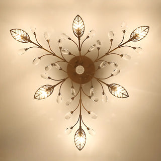 ZOWALA - Large Gold Leaf Crystal Semi-Flush Mount Ceiling Light Image - 6