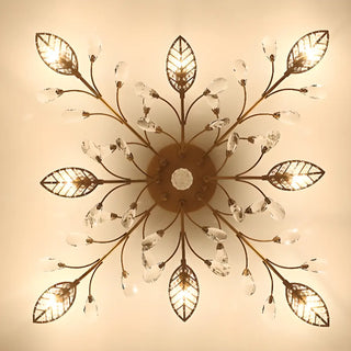 ZOWALA - Large Gold Leaf Crystal Semi-Flush Mount Ceiling Light Image - 7