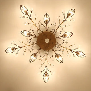 ZOWALA - Large Gold Leaf Crystal Semi-Flush Mount Ceiling Light Image - 8