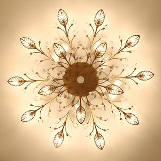 ZOWALA - Large Gold Leaf Crystal Semi-Flush Mount Ceiling Light Image - 9