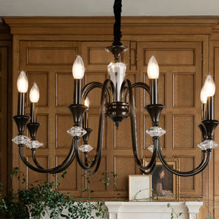 Black Wrought Iron Crystal Candelabra Chain Chandelier Image - 1