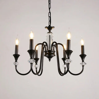 Black Wrought Iron Crystal Candelabra Chain Chandelier Image - 2