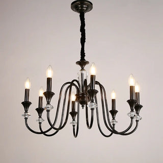 Black Wrought Iron Crystal Candelabra Chain Chandelier Image - 3