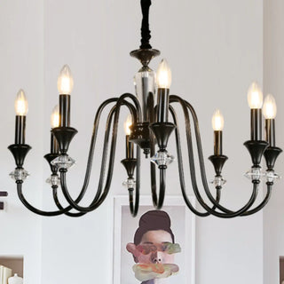 Black Wrought Iron Crystal Candelabra Chain Chandelier Image - 4