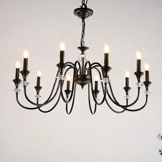 Black Wrought Iron Crystal Candelabra Chain Chandelier Image - 5