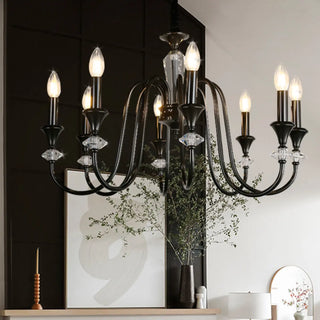 Black Wrought Iron Crystal Candelabra Chain Chandelier Image - 8