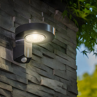ZOWALA - Simple Round Black Metal Solar LED Exterior Wall Light Image - 1