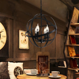 ZOWALA - Black Metal Sphere Chain Candle Chandelier Image - 1