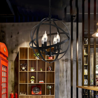 ZOWALA - Black Metal Sphere Chain Candle Chandelier Image - 3
