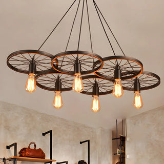 Wagon Wheel Metal Black Edison Farmhouse Chandelier Image - 1