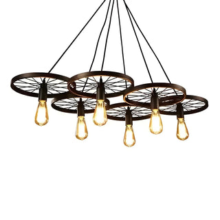 Wagon Wheel Metal Black Edison Farmhouse Chandelier Image - 3