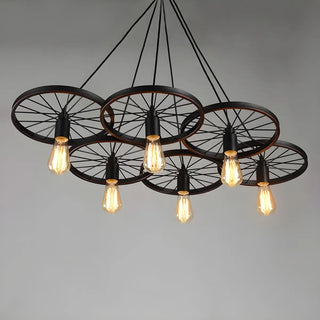 Wagon Wheel Metal Black Edison Farmhouse Chandelier Image - 4