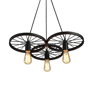 Wagon Wheel Metal Black Edison Farmhouse Chandelier Image - 5