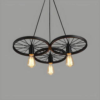 Wagon Wheel Metal Black Edison Farmhouse Chandelier Image - 6
