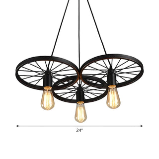 Wagon Wheel Metal Black Edison Farmhouse Chandelier #size