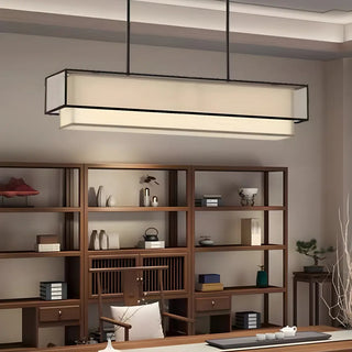 ZOWALA - Rectangle Fabric Black Adjustable Height Island Chandelier Image - 15