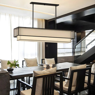 ZOWALA - Rectangle Fabric Black Adjustable Height Island Chandelier Image - 4