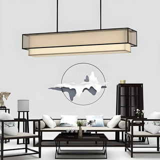 ZOWALA - Rectangle Fabric Black Adjustable Height Island Chandelier Image - 6