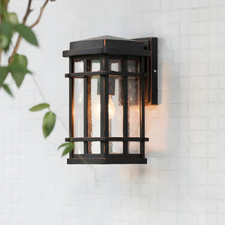 ZOWALA - Farmhouse Rectangle Caged Metal Glass Wall Light Black Image - 1