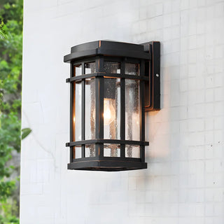 ZOWALA - Farmhouse Rectangle Caged Metal Glass Wall Light Black Image - 2