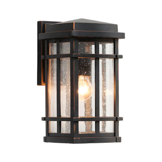 ZOWALA - Farmhouse Rectangle Caged Metal Glass Wall Light Black Image - 3