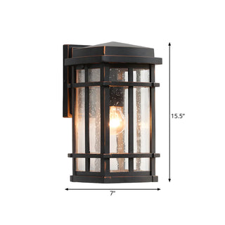 ZOWALA - Farmhouse Rectangle Caged Metal Glass Wall Light Black #size