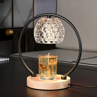 Creative Wooden Base Spherical Glass Shade Table Lamp Zawala Image - 1