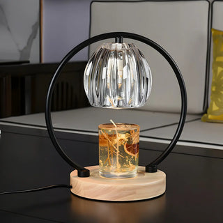 Creative Wooden Base Spherical Glass Shade Table Lamp Zawala Image - 2