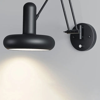Contemporary Swing Arm Round Metal Bedroom Black Wall Light Image - 11