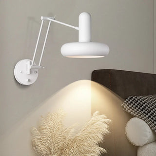 Contemporary Swing Arm Round Metal Bedroom Black Wall Light Image - 3