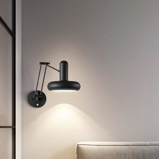Contemporary Swing Arm Round Metal Bedroom Black Wall Light Image - 4