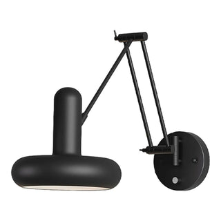 Contemporary Swing Arm Round Metal Bedroom Black Wall Light Image - 5