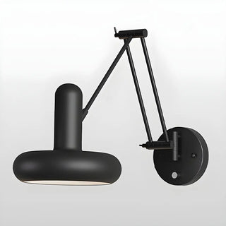 Contemporary Swing Arm Round Metal Bedroom Black Wall Light Image - 6