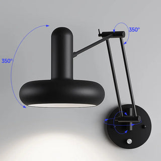 Contemporary Swing Arm Round Metal Bedroom Black Wall Light Image - 8