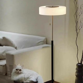 ZOWALA - Black Silver Pull Chain Round Glass Floor Lamp Image - 2