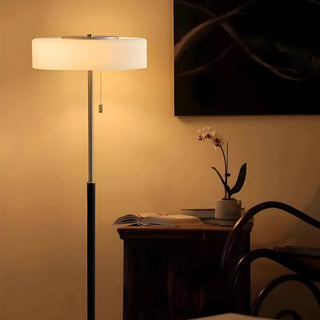 ZOWALA - Black Silver Pull Chain Round Glass Floor Lamp Image - 4