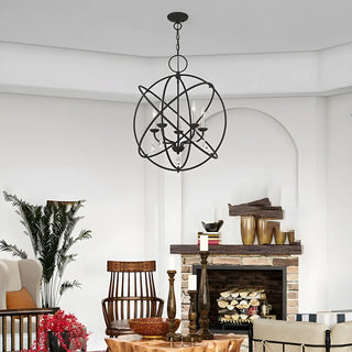 ZOWALA - Sphere Black Cage Crystal Candle Chandelier Image - 1