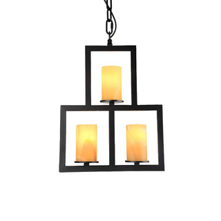 Square 3-Light Candle Black Geometric Entryway Chandelier Image - 2