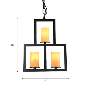 Square 3-Light Candle Black Geometric Entryway Chandelier #size