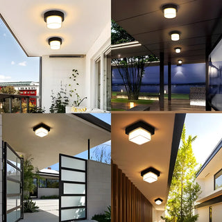 Balcony Black Square LED Flush Mount Ceiling Light Zawala Image - 7