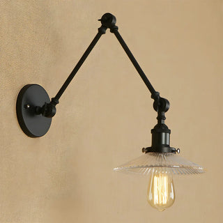 ZOWALA - Industrial Saucer Swing Arm Glass Black Wall Sconce Image - 1