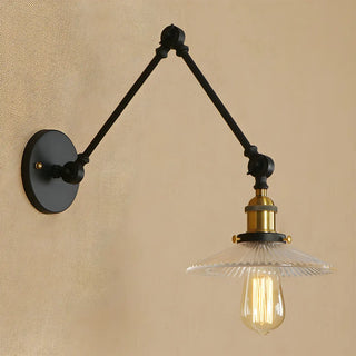 ZOWALA - Industrial Saucer Swing Arm Glass Black Wall Sconce Image - 2