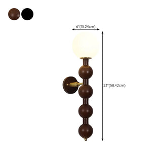 Walnut Beaded Globe Glass Shade Wood Wall Sconce Zawala #size
