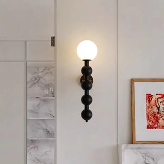 Walnut Beaded Globe Glass Shade Wood Wall Sconce Zawala Image - 2