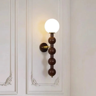Walnut Beaded Globe Glass Shade Wood Wall Sconce Zawala Image - 4