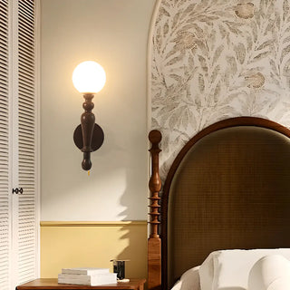 Frosted Glass Globe Wood Wall Sconce with Pull Chain Zawala Image - 1
