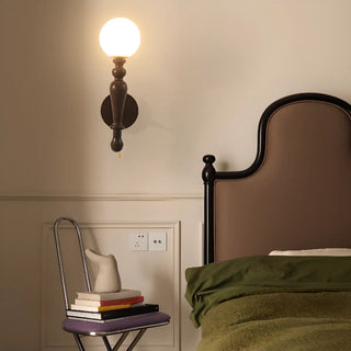 Frosted Glass Globe Wood Wall Sconce with Pull Chain Zawala Image - 2