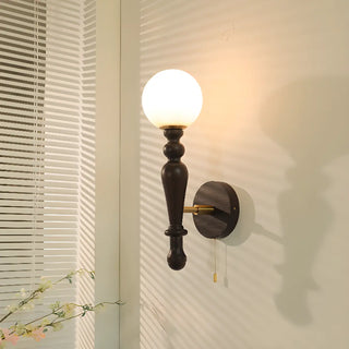 Frosted Glass Globe Wood Wall Sconce with Pull Chain Zawala Image - 4